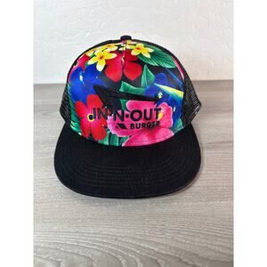 In-N-Out Burger Hibiscus Floral Unisex Snapback Trucker Hat- NWOT